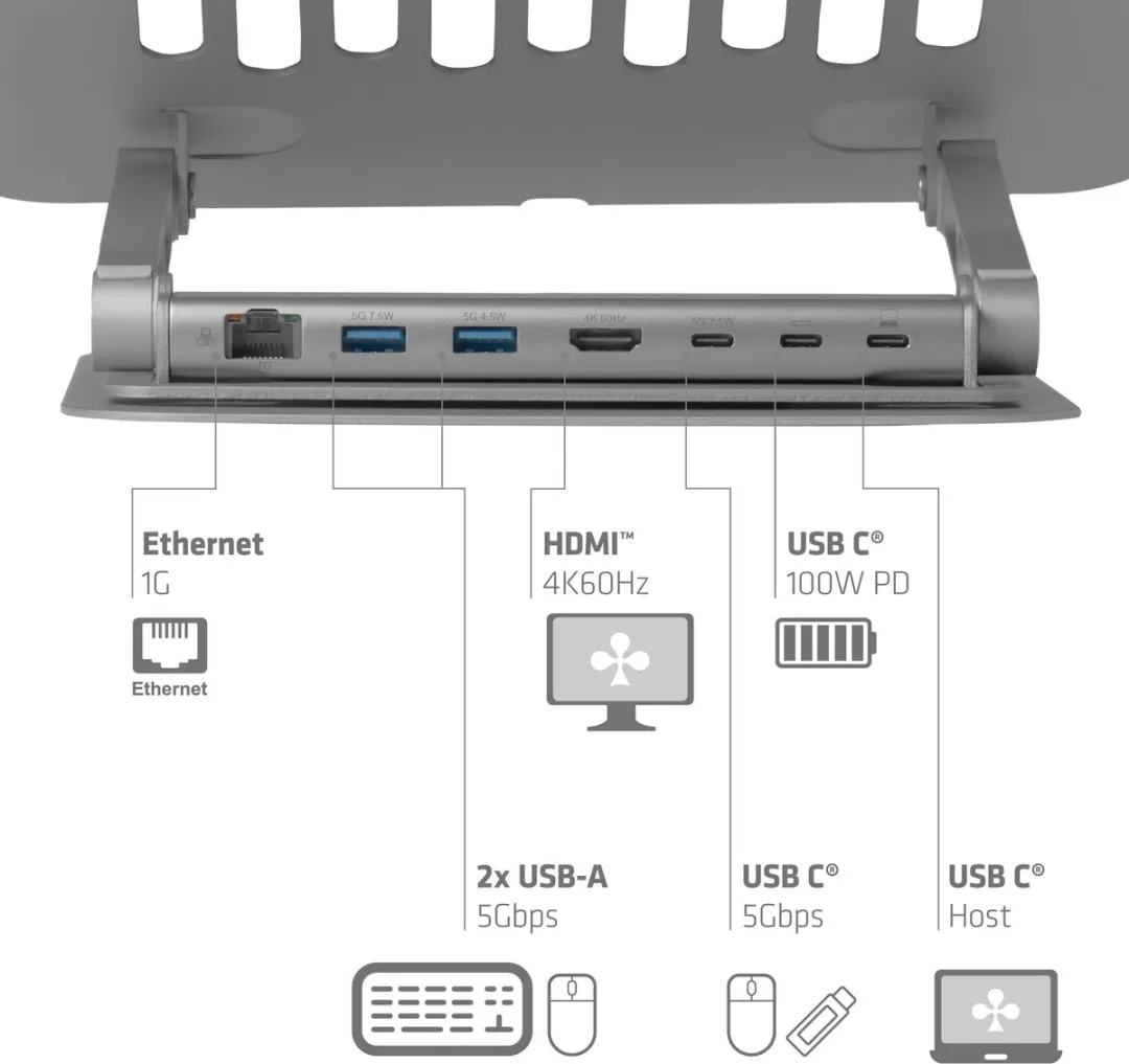 Club3D CSV-2554 Laptopstandaard - Aluminium - 100W USB-C - Grijs