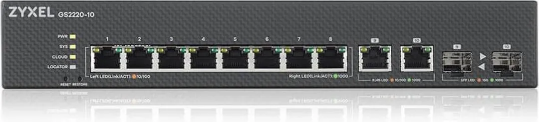 Zyxel GS2220-10-EU0101F Switch - 10x Ethernet 2x SFP - 20 Gbps - Zwart