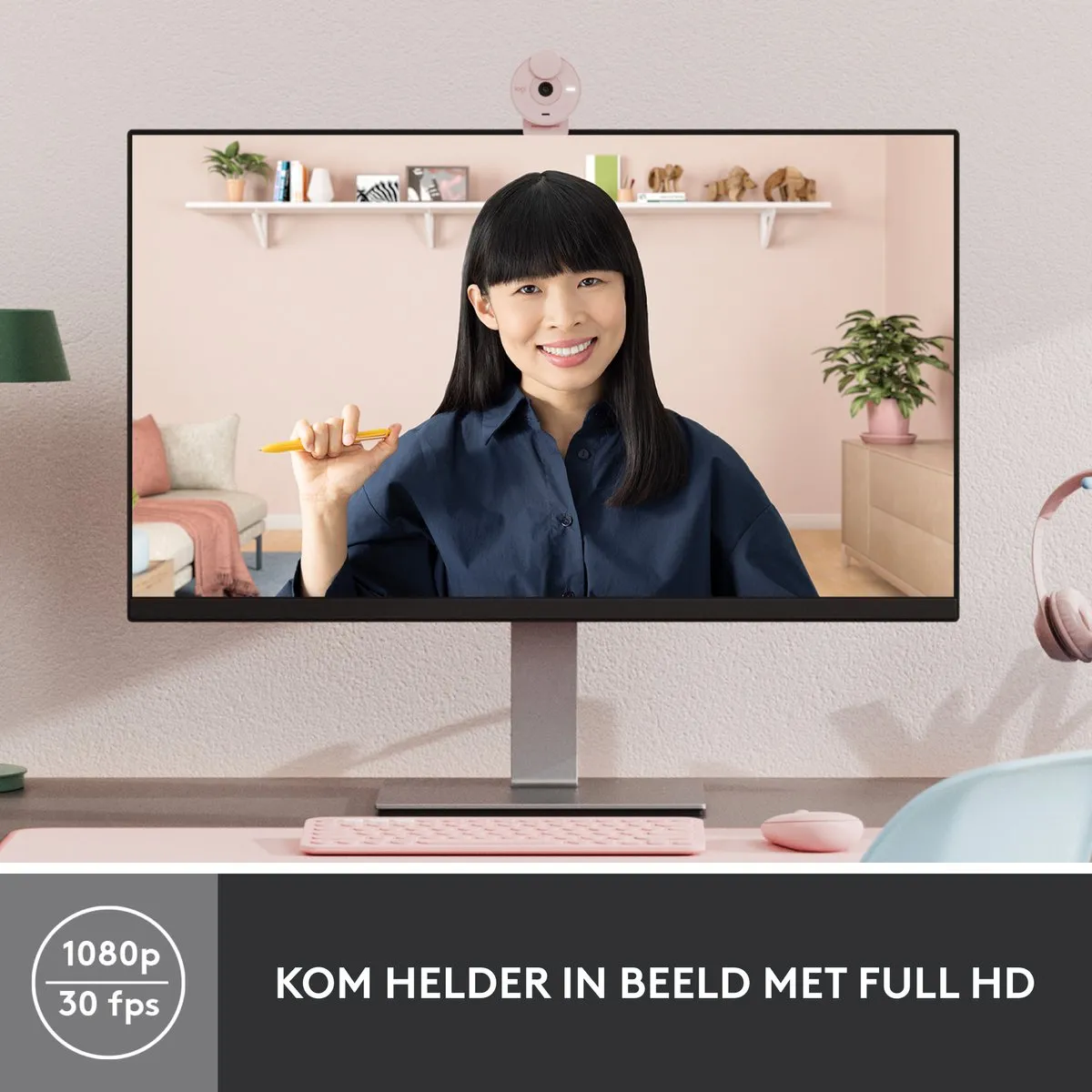 Logitech Brio 300 Webcam - Full HD - USB-C - Roze