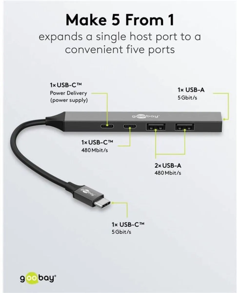 Goobay 74460 USB-C Hub - 5 Poorten Grafiet