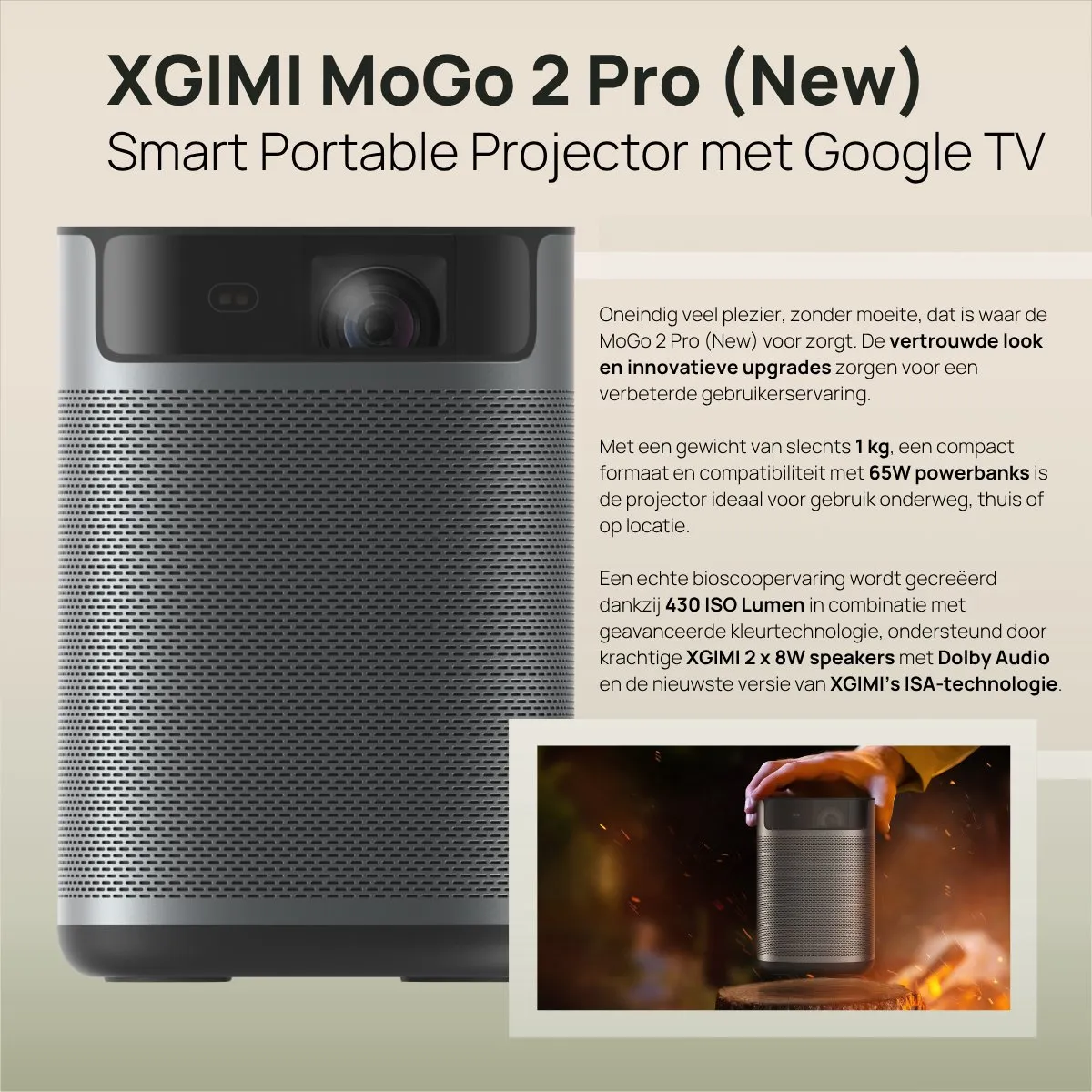 XGIMI MoGo 2 Pro XK10T Draagbare Projector - Full HD 1080p - 400 ISO Lumen - Donkergrijs