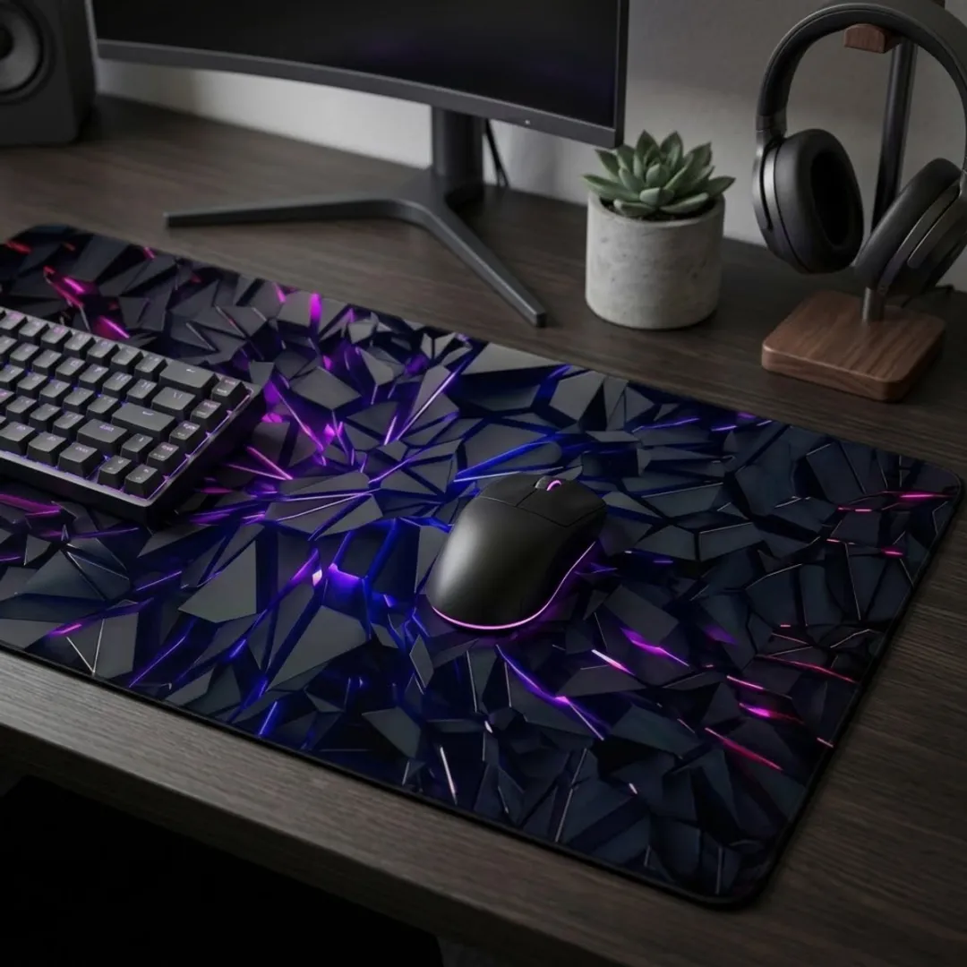 NUVEX Gaming Muismat XXL 60x30cm - Zwart met Neon Blauw/Paars Patroon