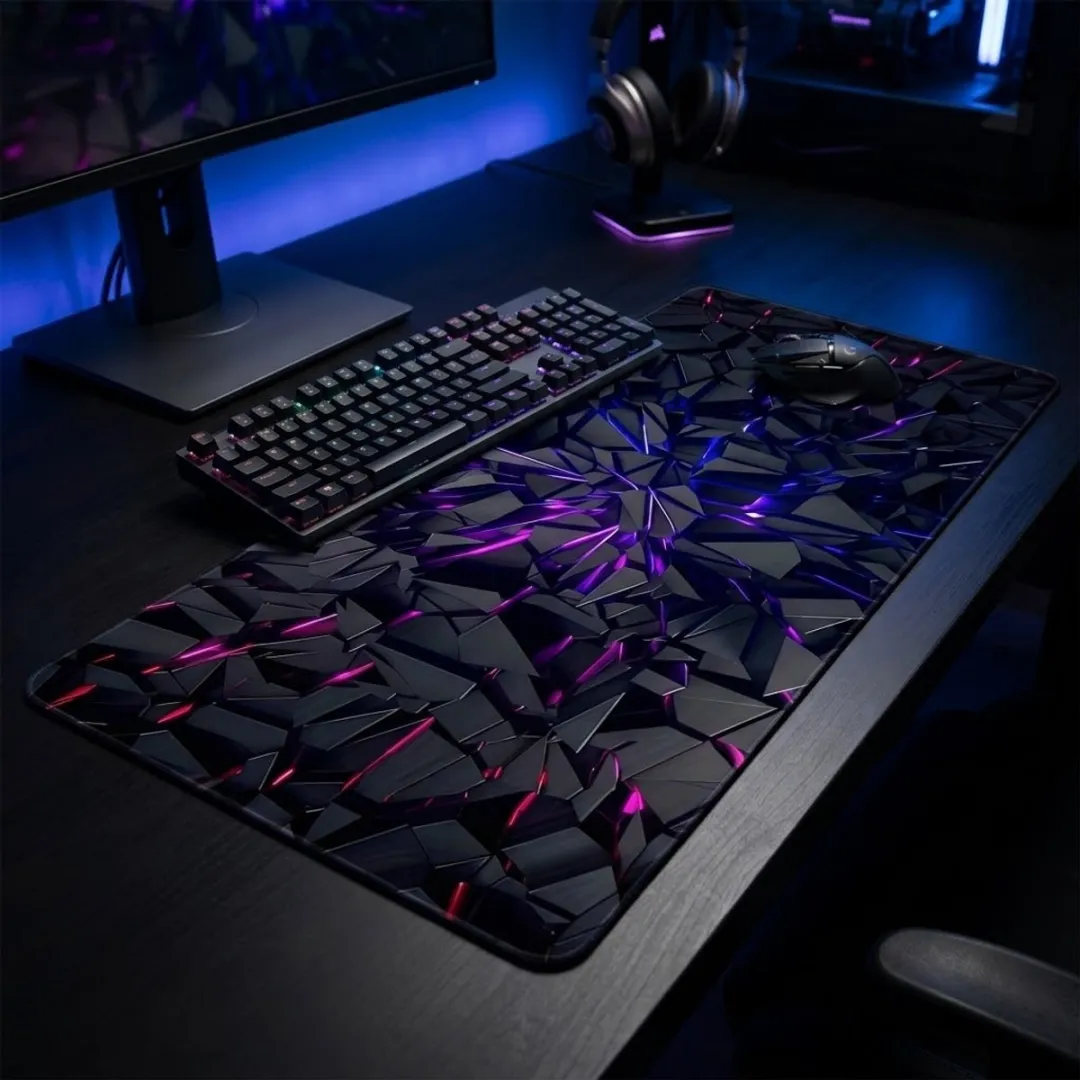 NUVEX Gaming Muismat XXL 60x30cm - Zwart met Neon Blauw/Paars Patroon
