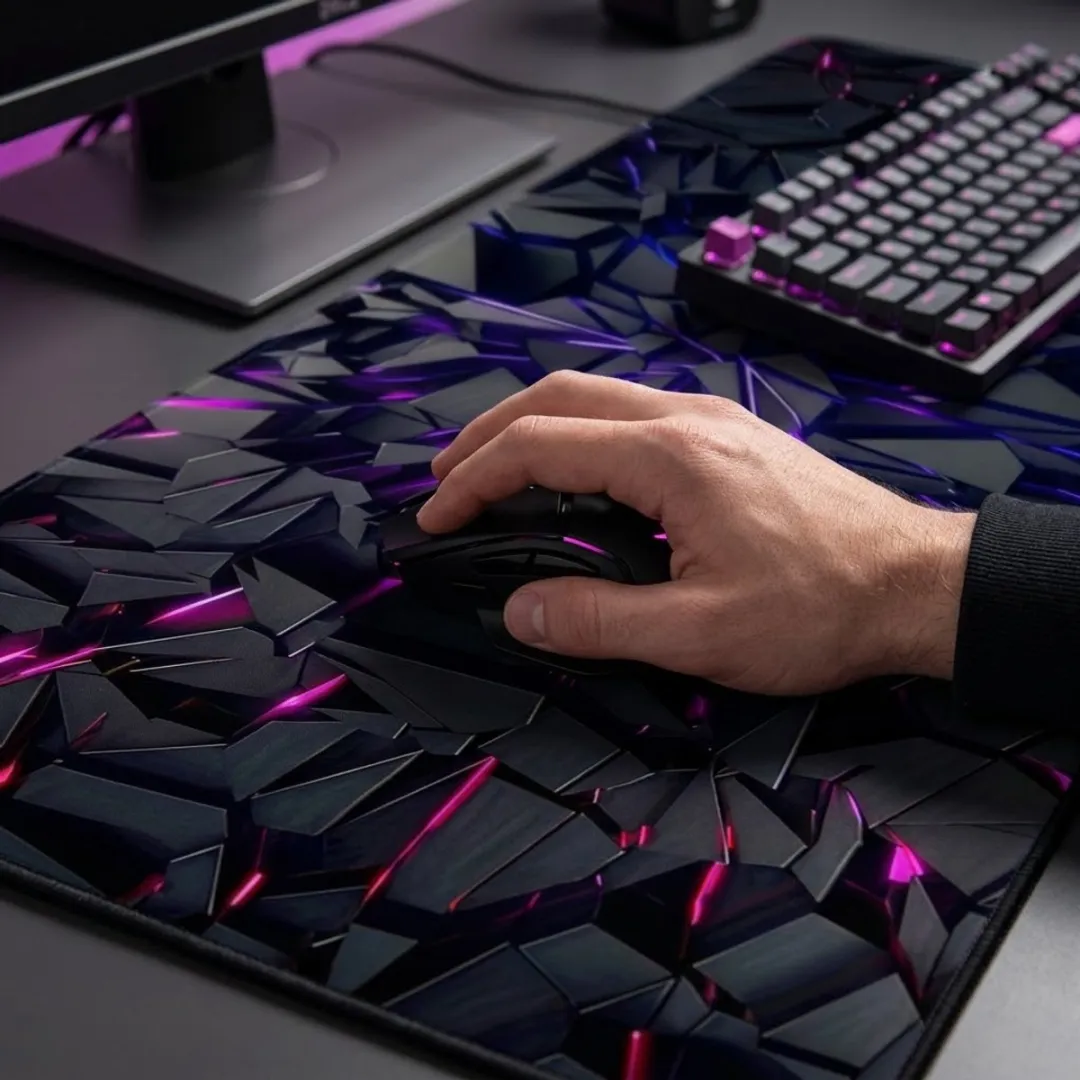 NUVEX Gaming Muismat XXL 60x30cm - Zwart met Neon Blauw/Paars Patroon