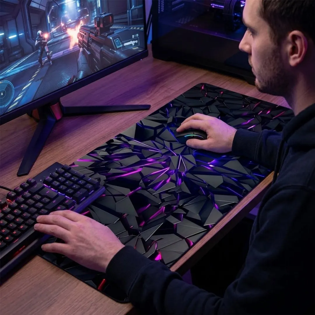 NUVEX Gaming Muismat XXL 60x30cm - Zwart met Neon Blauw/Paars Patroon