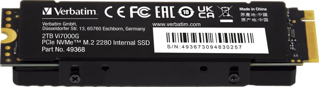 Verbatim Vi7000G PCIe NVMe M.2 SSD 2TB - Zwart