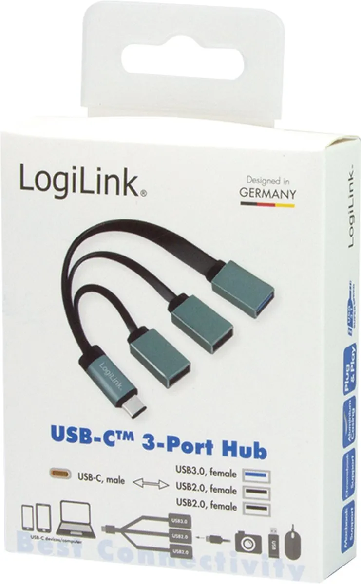 Logilink UA0315 USB-hub 3 Poorten - USB 3.1 Gen1 5Gbit/s - Zwart/Grijs