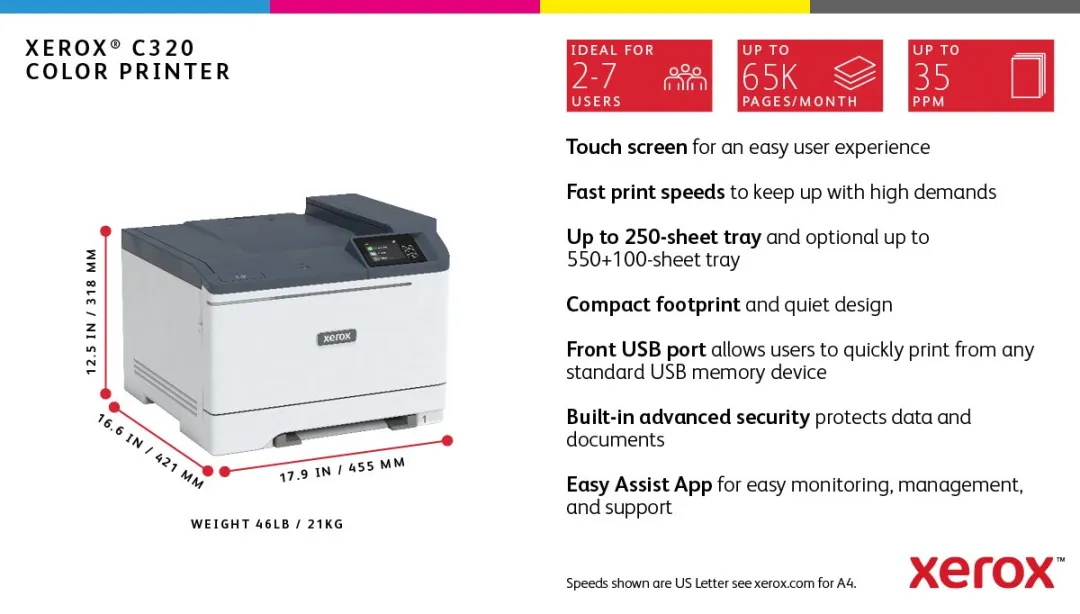Xerox C320V_DNI A4 Printer - 33 ppm Kleur - 901 Vel - Wit