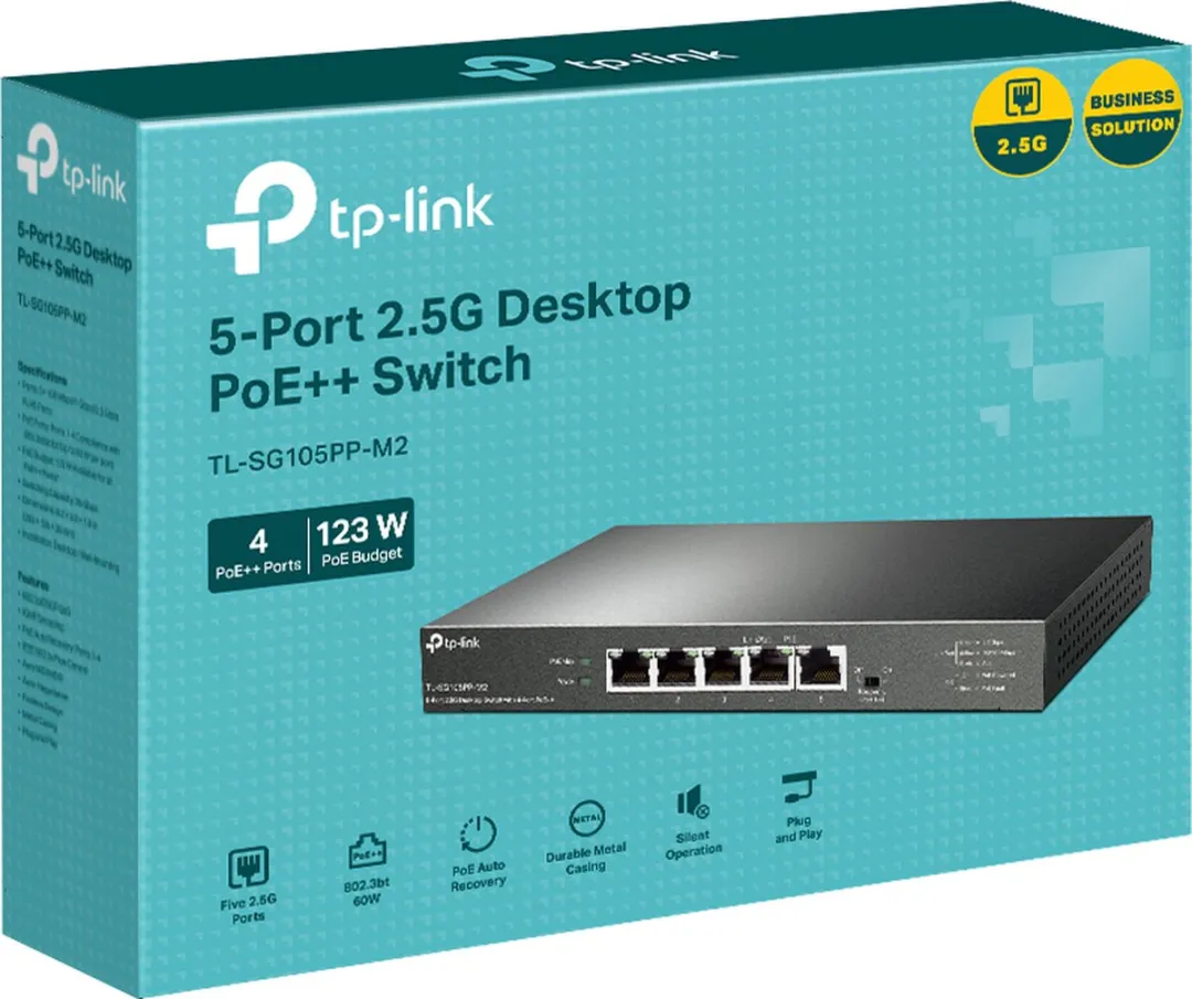 TP-Link TL-SG105PP-M2 Schakelaar - 5 Poorten - 4x PoE 123W - Zwart