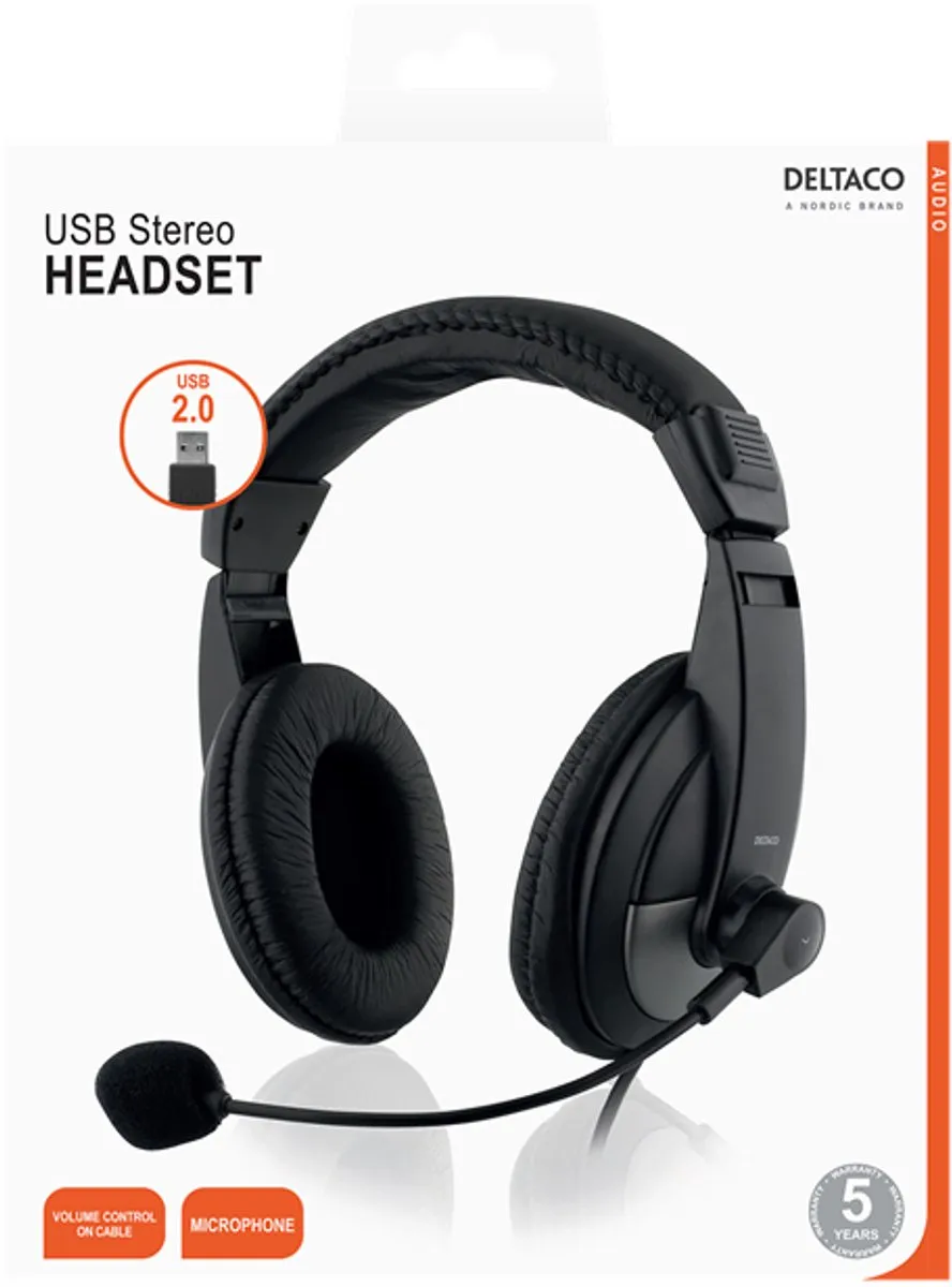 Deltaco HL-57 Stereo Headset - USB - Zwart