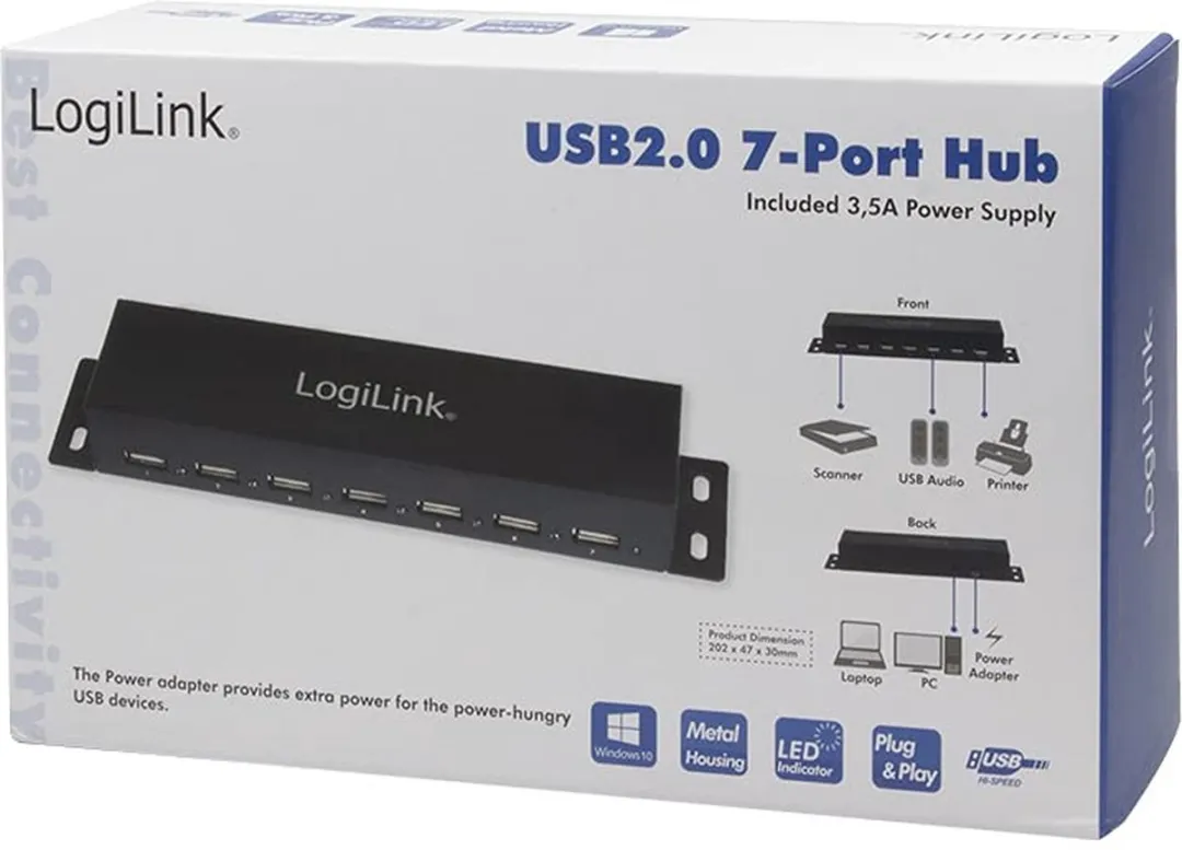 Logilink USB-Hub 7-Port Metaal - 4052792000924 - Zwart