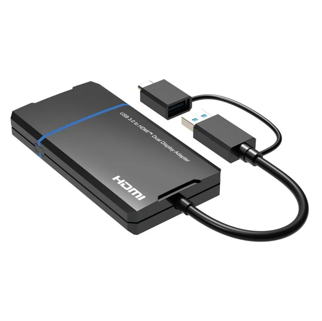 Value USB Display Adapter USB Typ A+C - 2x HDMI - Zwart