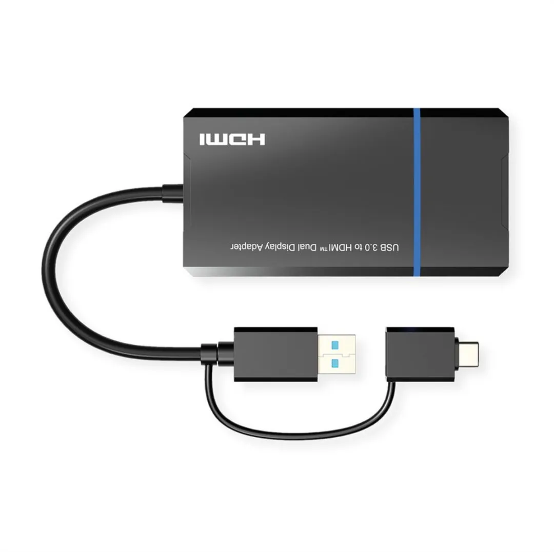 Value USB Display Adapter USB Typ A+C - 2x HDMI - Zwart