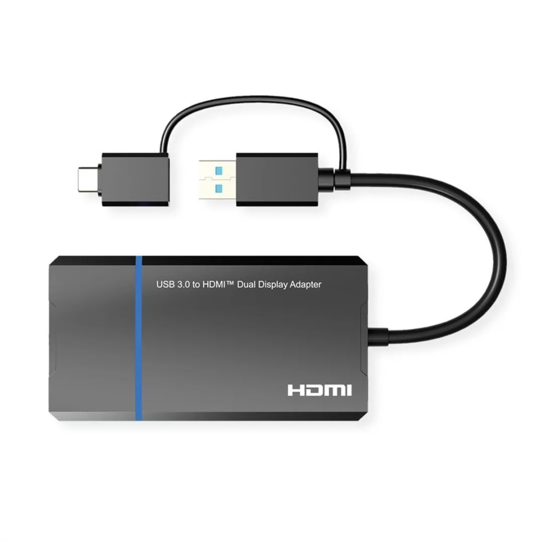 Value USB Display Adapter USB Typ A+C - 2x HDMI - Zwart