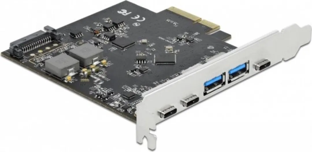 Delock PCIe X4-kaart 3x USB-C + 2x USB-A 10Gbps - Zwart