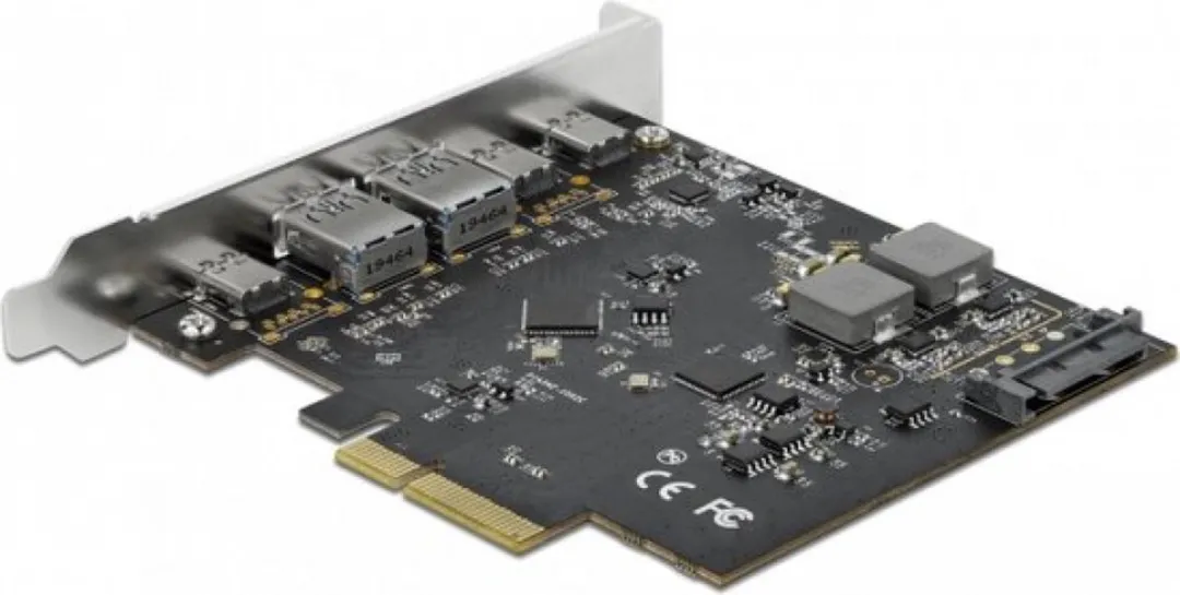 Delock PCIe X4-kaart 3x USB-C + 2x USB-A 10Gbps - Zwart