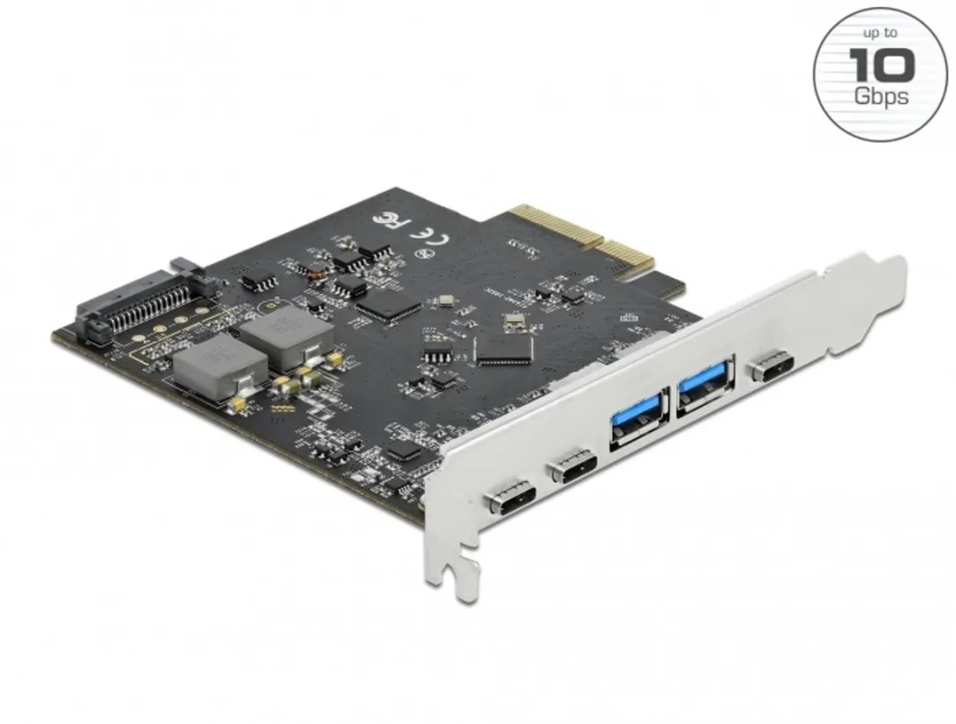 Delock PCIe X4-kaart 3x USB-C + 2x USB-A 10Gbps
