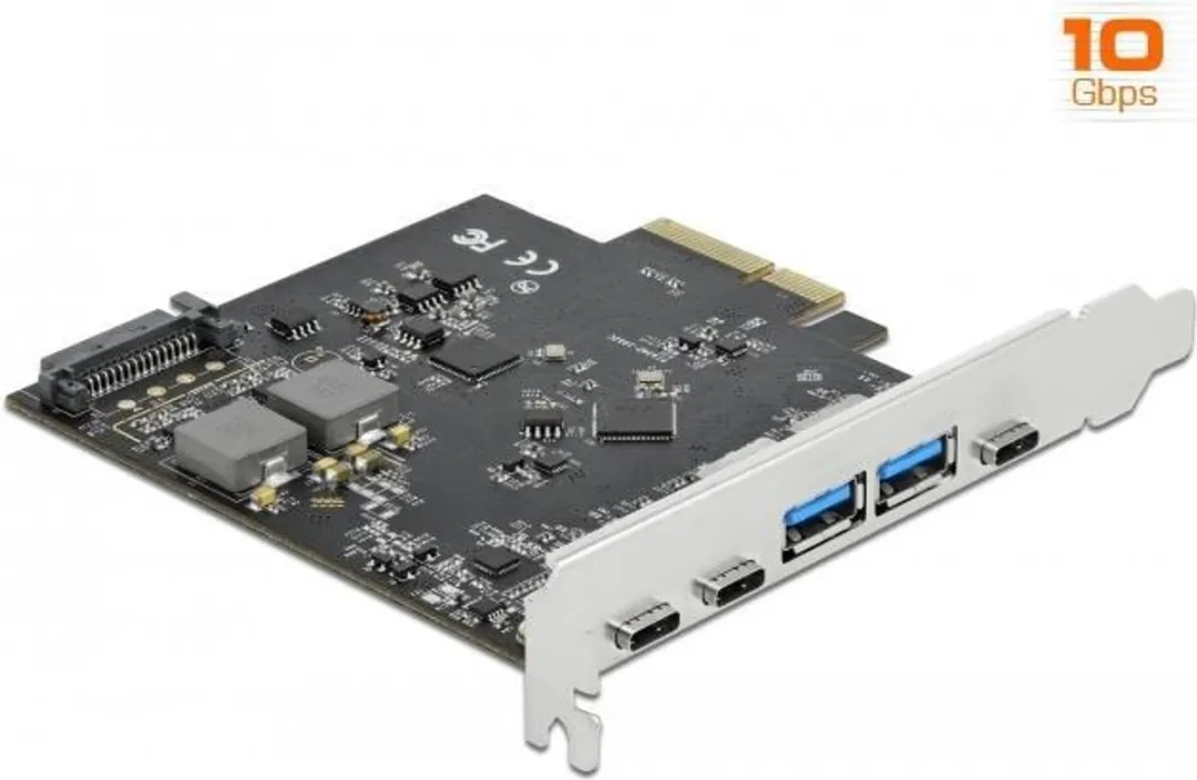 Delock PCIe X4-kaart 3x USB-C + 2x USB-A 10Gbps - Zwart