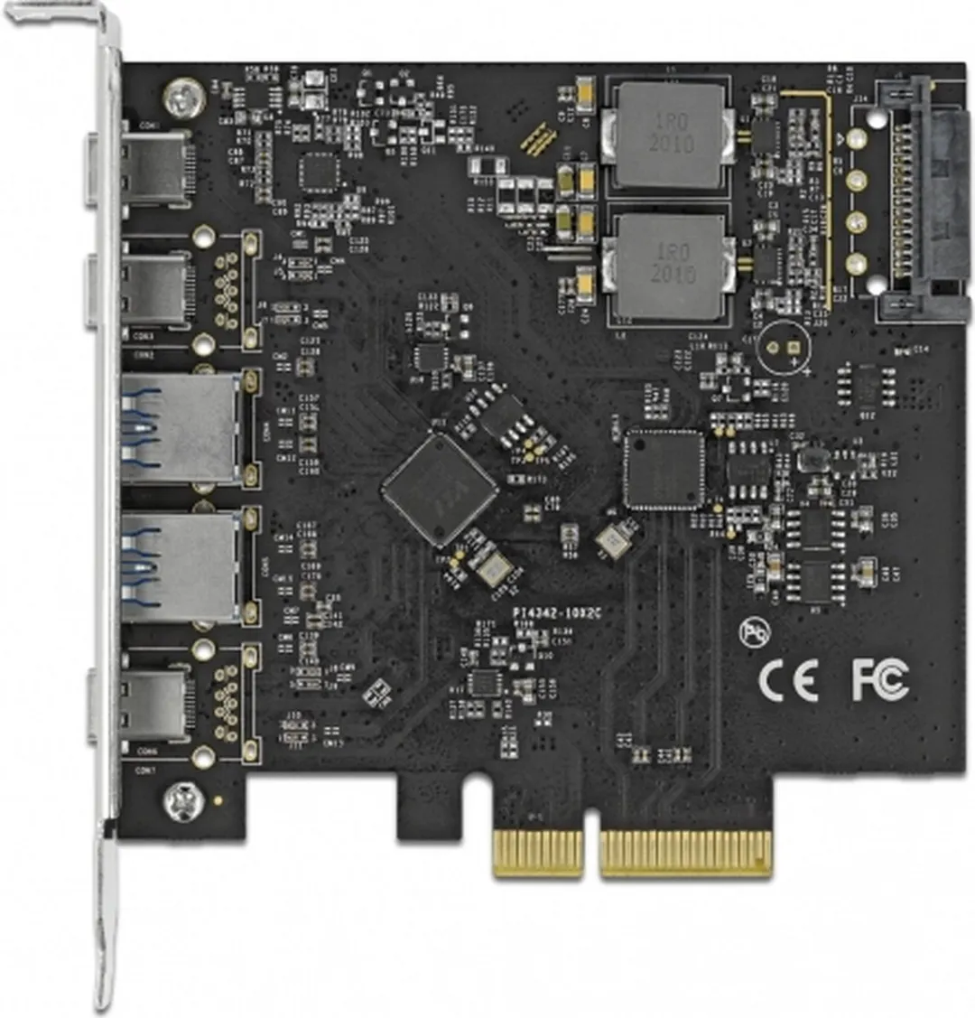 Delock PCIe X4-kaart 3x USB-C + 2x USB-A 10Gbps - Zwart