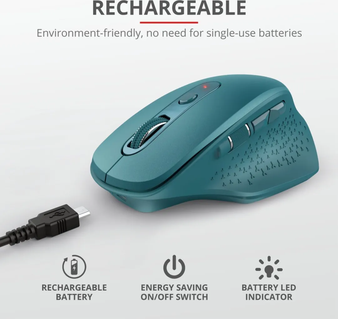 Trust OZAA RECHARGEABLE S Mouse Blauw - 7 Knoppen - afbeelding 5 van 6