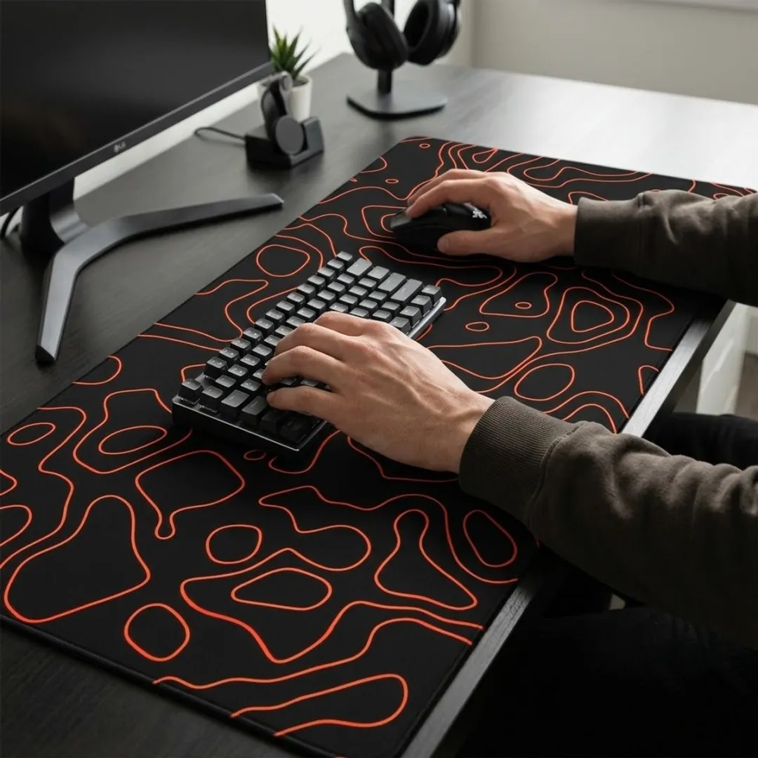 NUVEX Abstract Lijnpatroon Muismat - 30x60cm - Zwart/Rood
