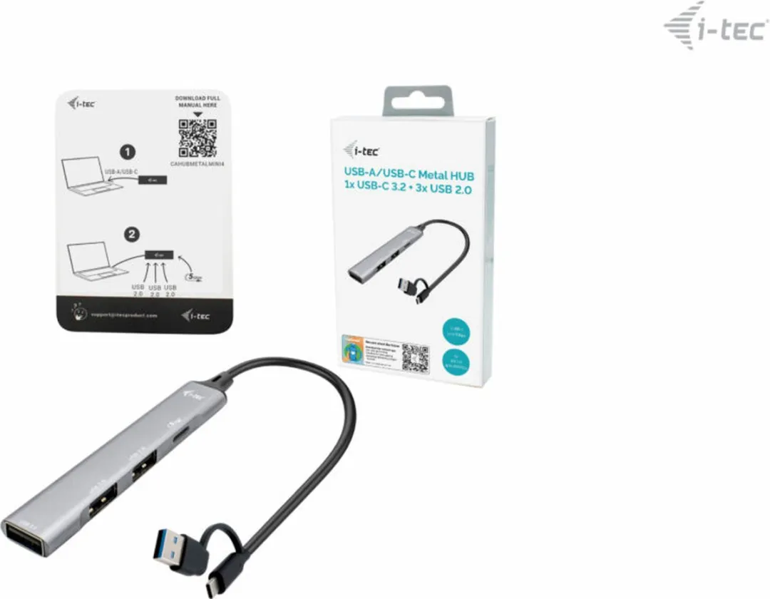 I-tec I-TEC CAHUBMETALMINI4 USB-Hub 3x USB-A 5Gbps - Zilver
