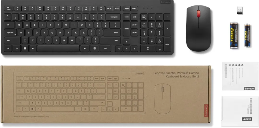 Lenovo Essential QWERTY VS Internationaal 4X31N50746 - Draadloos Toetsenbord & Muis - Zwart