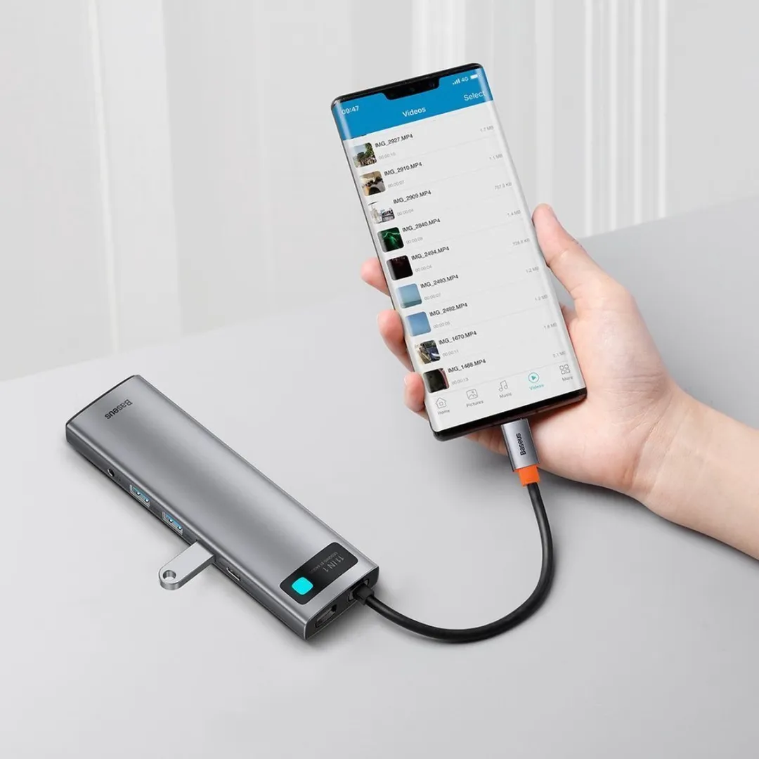 Baseus Metal Gleam 11-in-1 USB-C Hub - 100W PD - 2x HDMI 4K - 3x USB 3.2 - AUX - Grijs