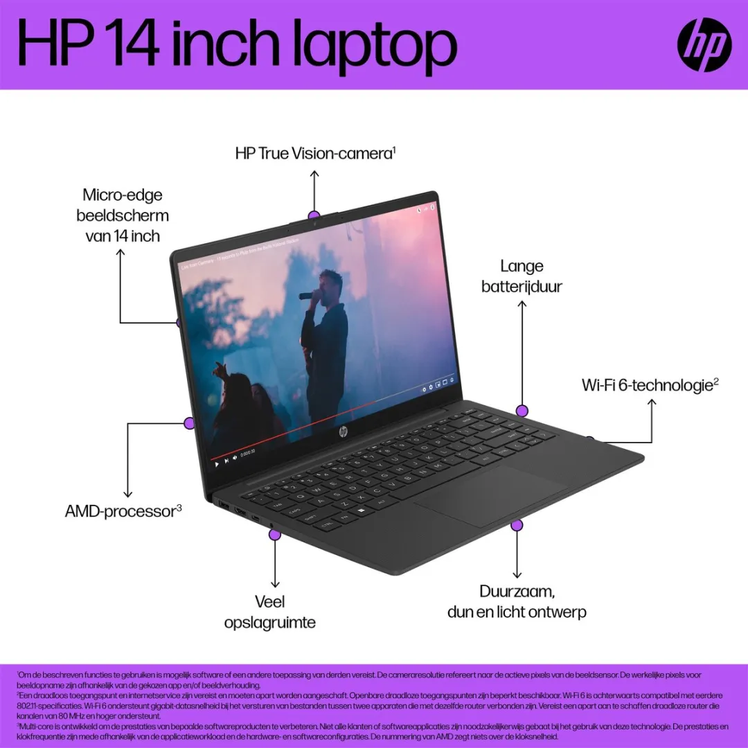 HP 14-em0972nd Laptop - Ryzen 7 7730U 16GB 512GB SSD - Zilver - afbeelding 6 van 6
