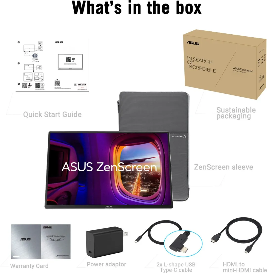 ASUS ZenScreen OLED MQ16FC Portable USB-C Monitor 16 inch - 95% DCI-P3