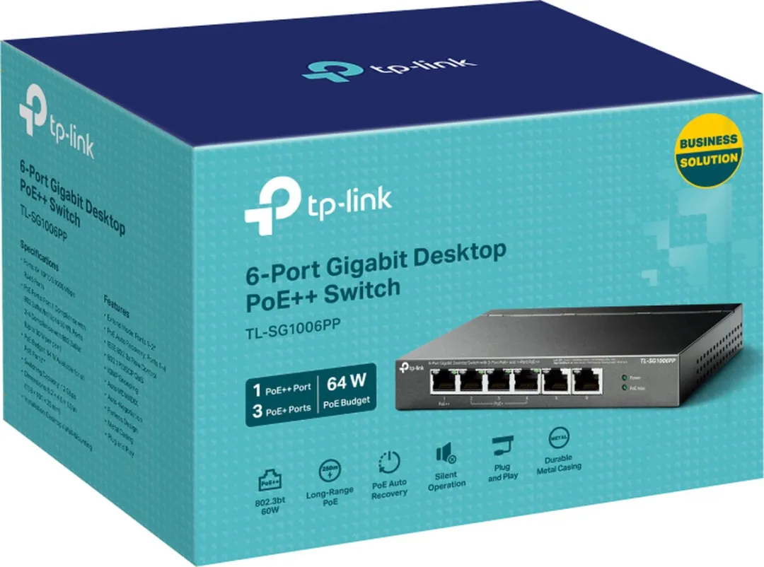 TP-Link TL-SG1006PP Switch - 6 PoE-poorten 64W Grijs