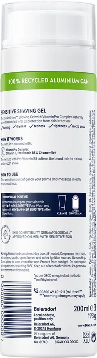NIVEA MEN Sensitive Scheergel 200ml - 6 Stuks