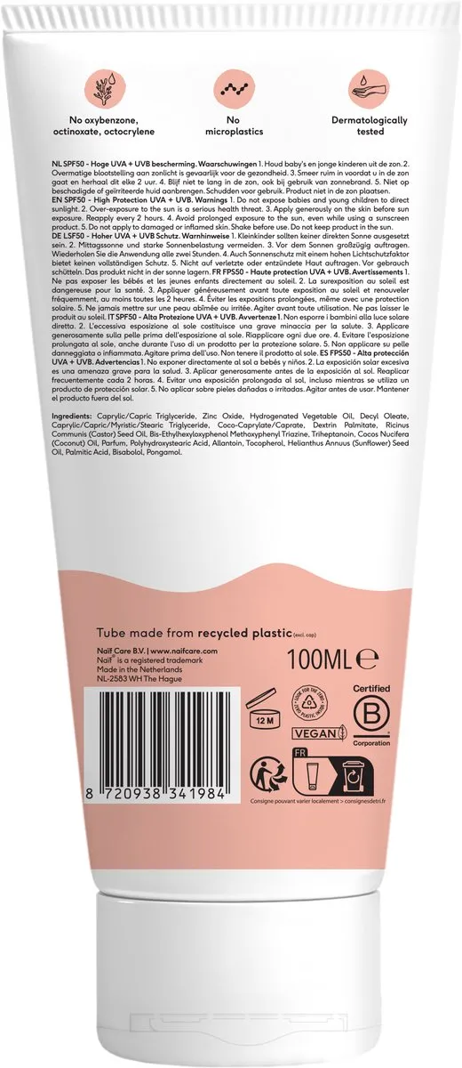 Naïf Minerale Zonnecrème SPF50 Baby & Kind 100ml