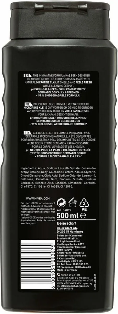 NIVEA Men Douchegel Deep Clean 500ml - 3 Stuks