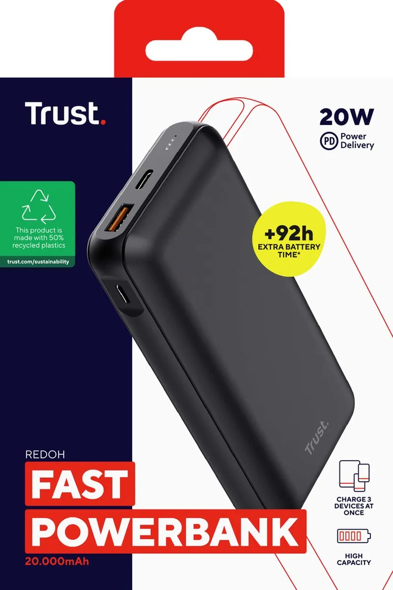 Trust Redoh 24880 Powerbank 20000mAh - 18W - Zwart