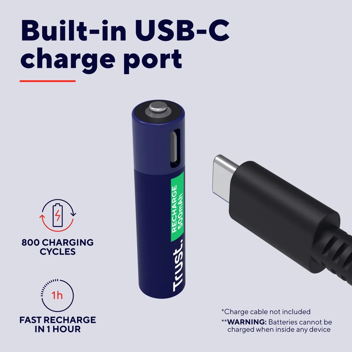 Trust 25585 Oplaadbare Lithium AAA Batterijen - 2 Stuks - Blauw/ Groen