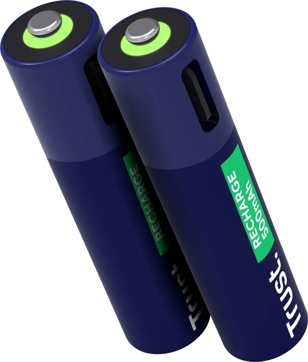 Trust 25585 Oplaadbare Lithium AAA Batterijen - 2 Stuks - Blauw/ Groen