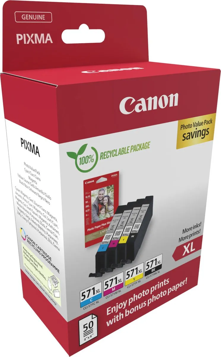 Canon CLI-571XL Inktcartridge - 50 Stuks - Zwart & Kleur