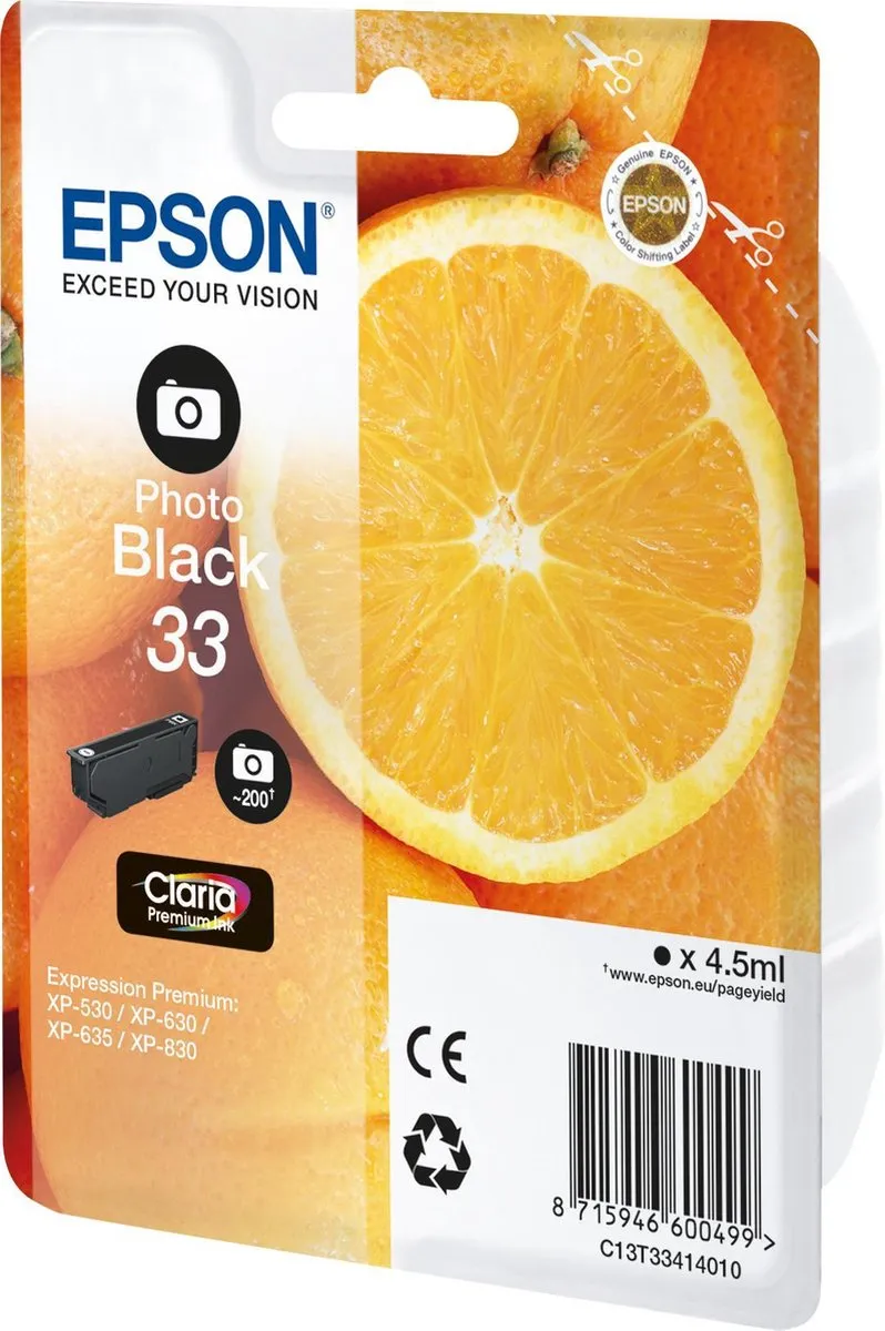Epson Claria Premium C13T33414010 Cartouche Foto Zwart - 200 pagina's