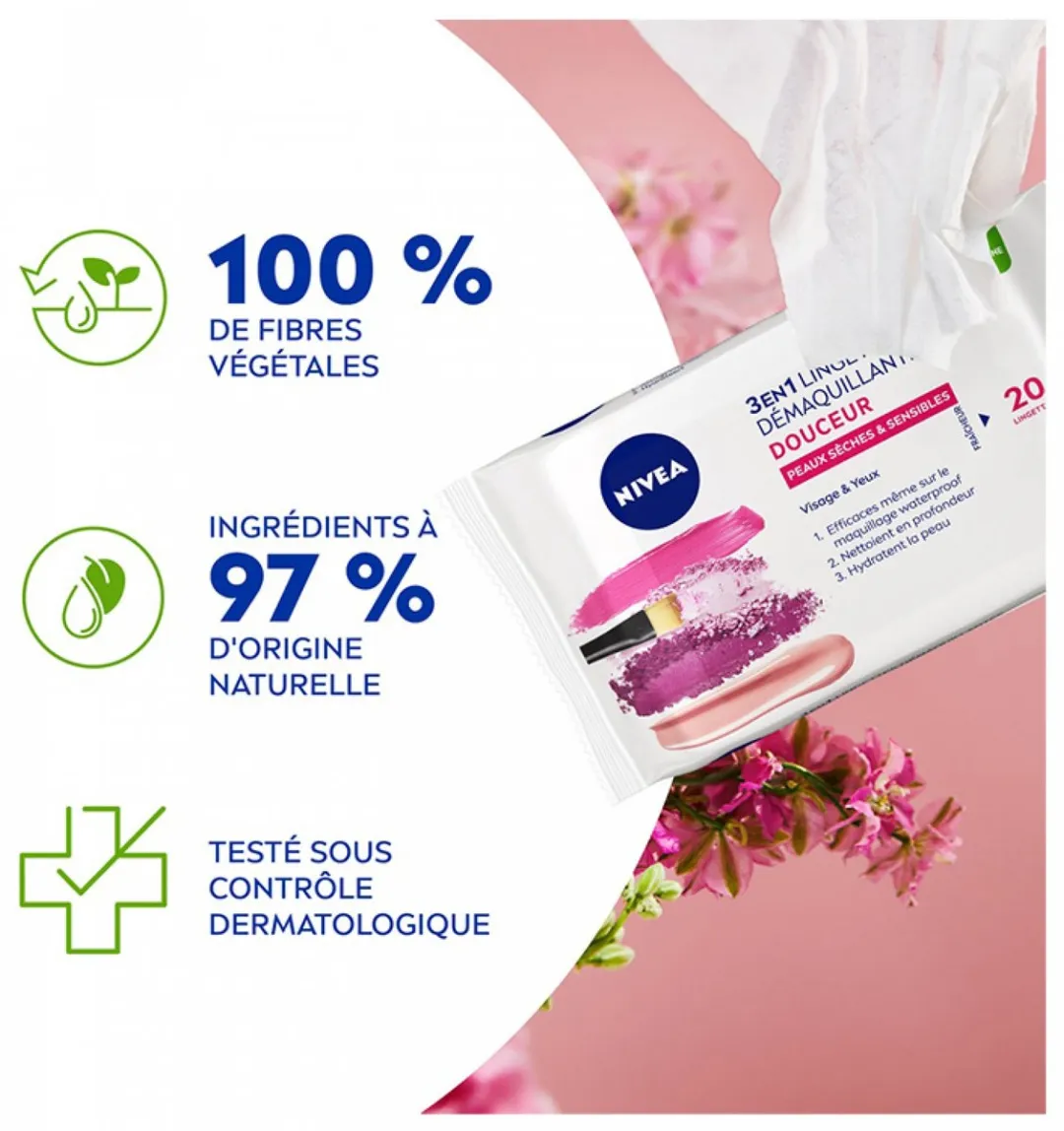 NIVEA 3in1 Gentle Cleansing Wipes 20 Stuks