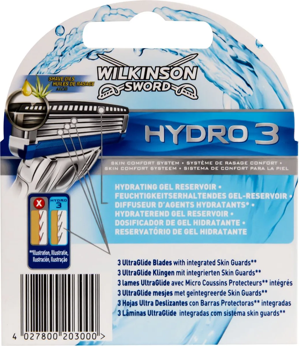 Wilkinson Sword Hydro3 Scheermesjes - 4 Stuks - Blauw/Zilver