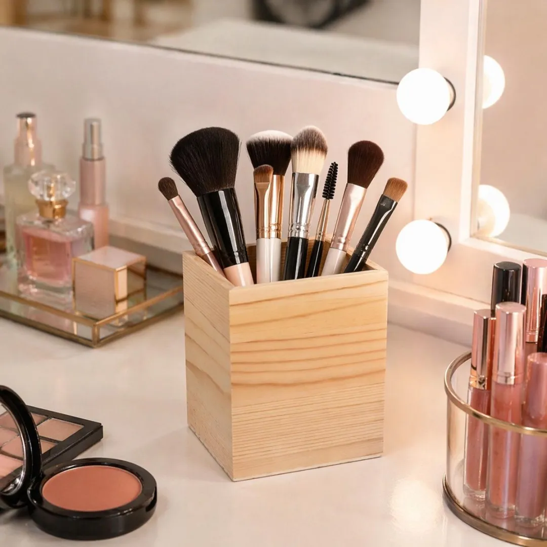 Excellent Houseware Make-up Organizer Hout 8x8x10cm - 3 Stuks