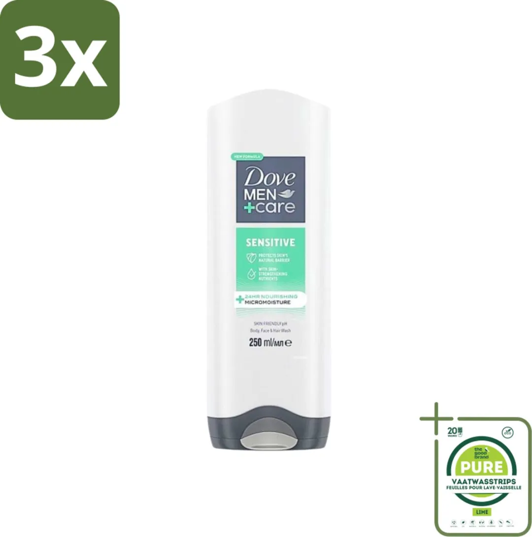 Dove Men+Care Sensitive Douchegel 3-in-1 750ml - 3 Stuks