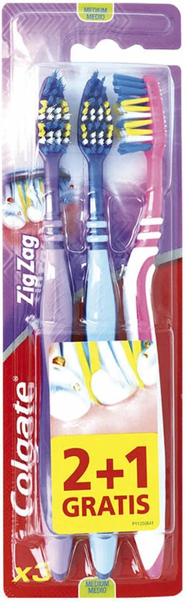 Colgate Zig Zag Medium Tandenborstel - 3 Stuks - Blauw/Rozes/Paars