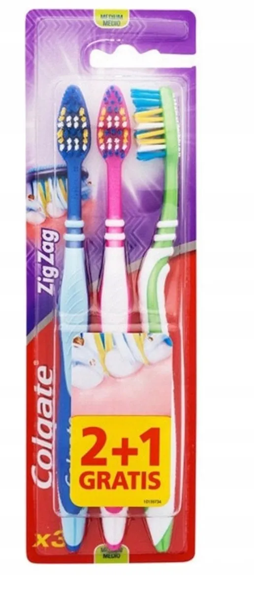 Colgate Zig Zag Medium Tandenborstel - 3 Stuks - Blauw/Rozes/Paars
