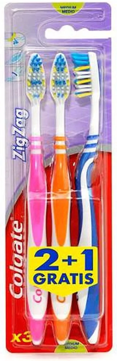 Colgate Zig Zag Medium Tandenborstel - 3 Stuks - Blauw/Rozes/Paars