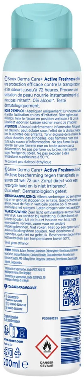 Sanex Deodorant Spray Active Freshness 72H - 6x200ml
