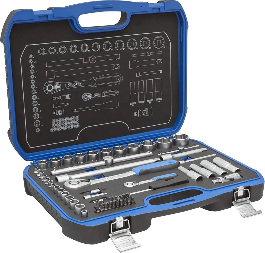 Gedore 19 BMC 20 Dopsleutelset 69-delig - 1/4" + 1/2" - Blauw/Zilver