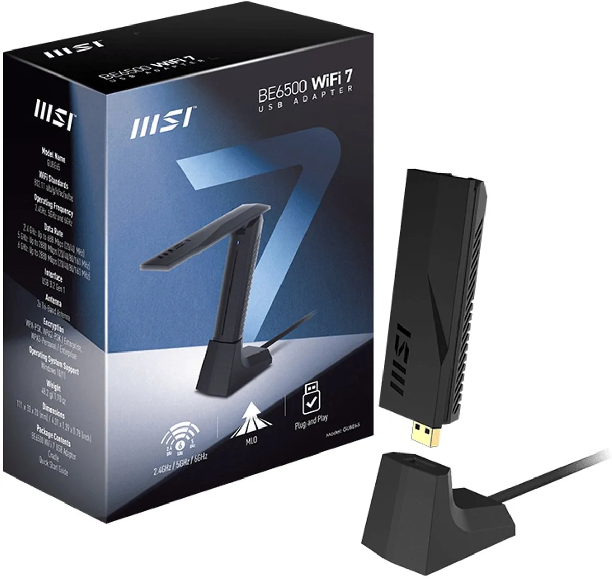 MSI BE6500 WiFi7 USB Stick - 2880 Mbit/s - Zwart