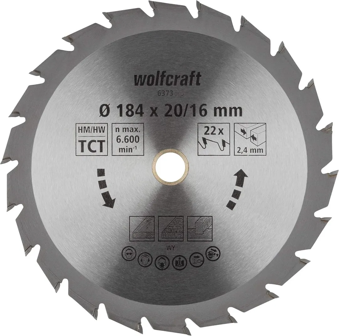 Wolfcraft Cirkelzaagblad 184x16mm 22 Tanden - Serie Groen